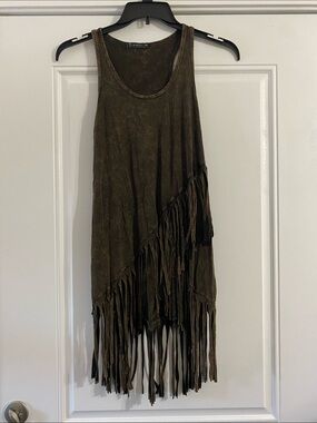 T Party Fashion Olive-Tone Fringe Tank Top